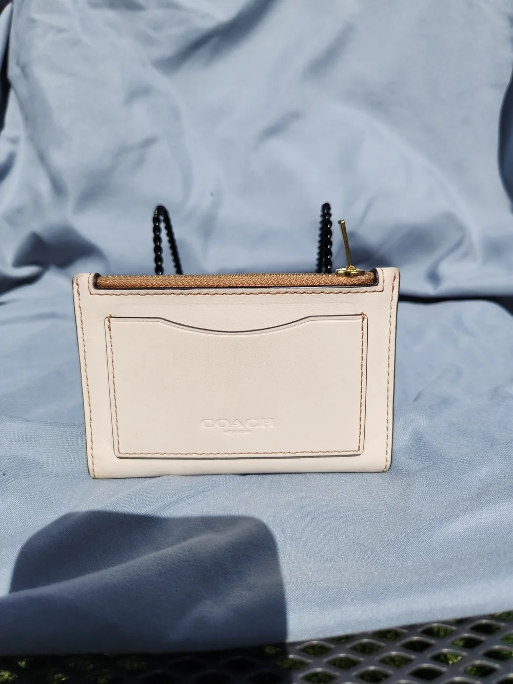 Coach Cream Leather Card Case with Rainbow Logo